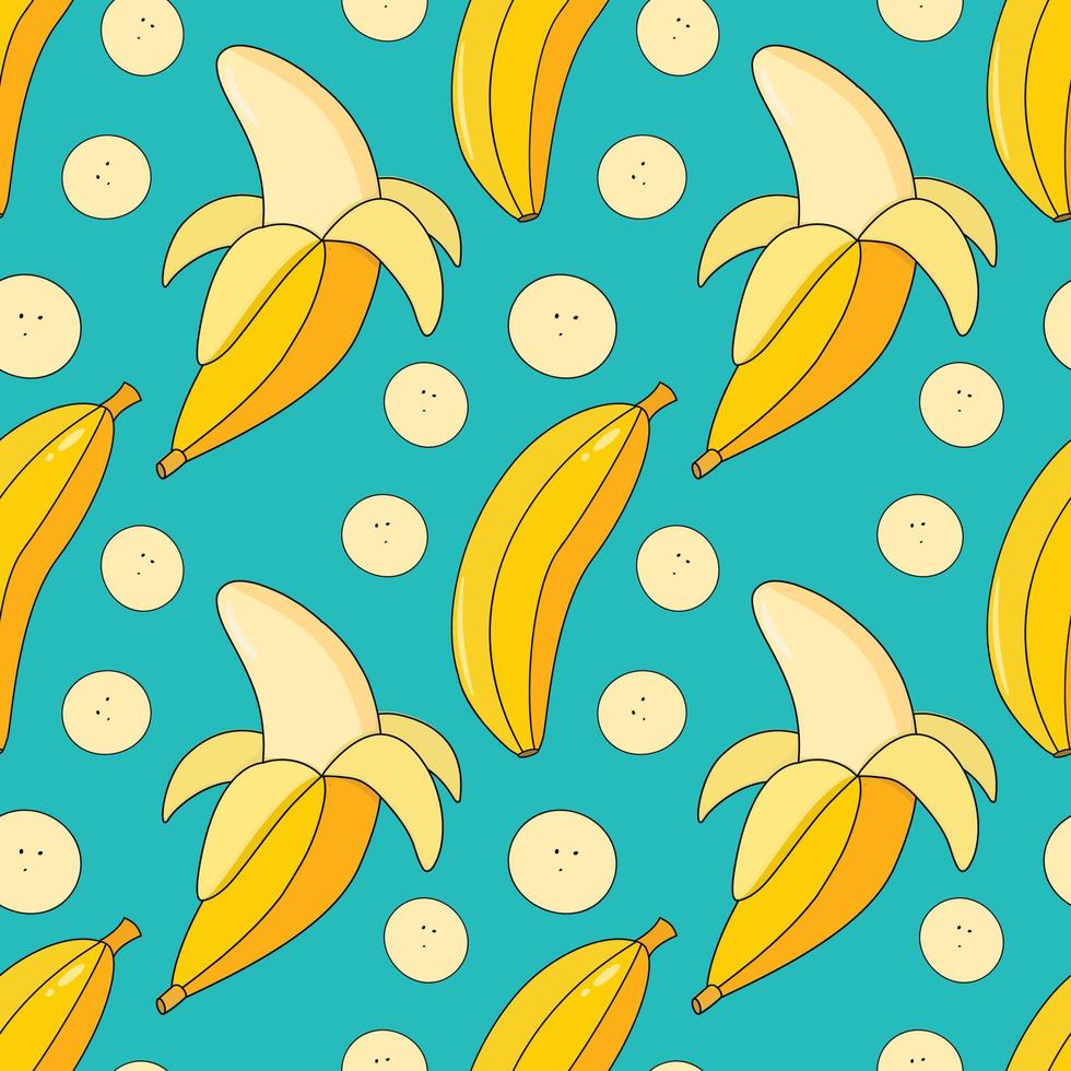 Painted seamless background with banana, abstract repeating pattern. banana pattern. For paper, cover, fabric, healthy food background, gift wrapping, wall art, interior decor. Illustration of food. vector