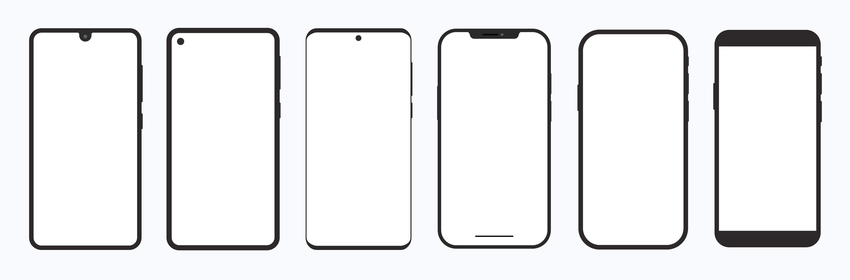 Modern Smartphone Collection Set Notch Bezel Flat Blank Mockup Touchscreen Display Technology photo