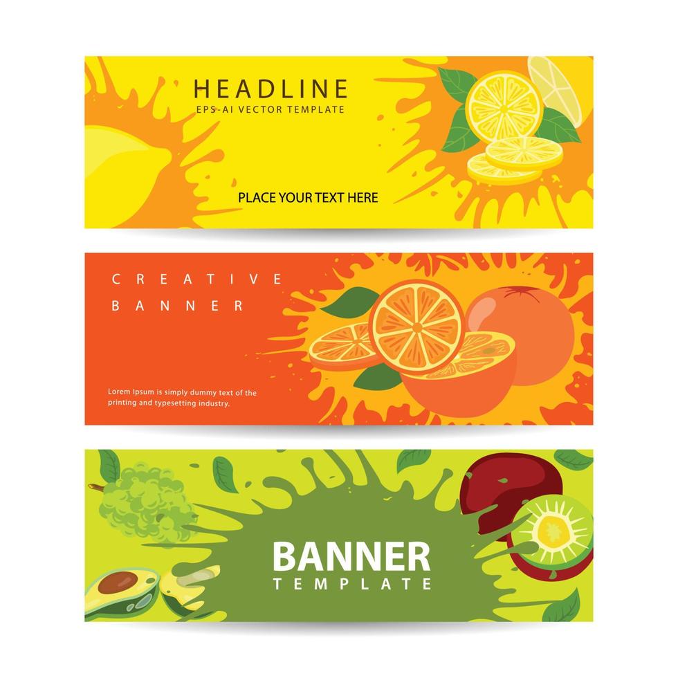 Banner design with fresh fruits Background for text with organic healthy farm food vector