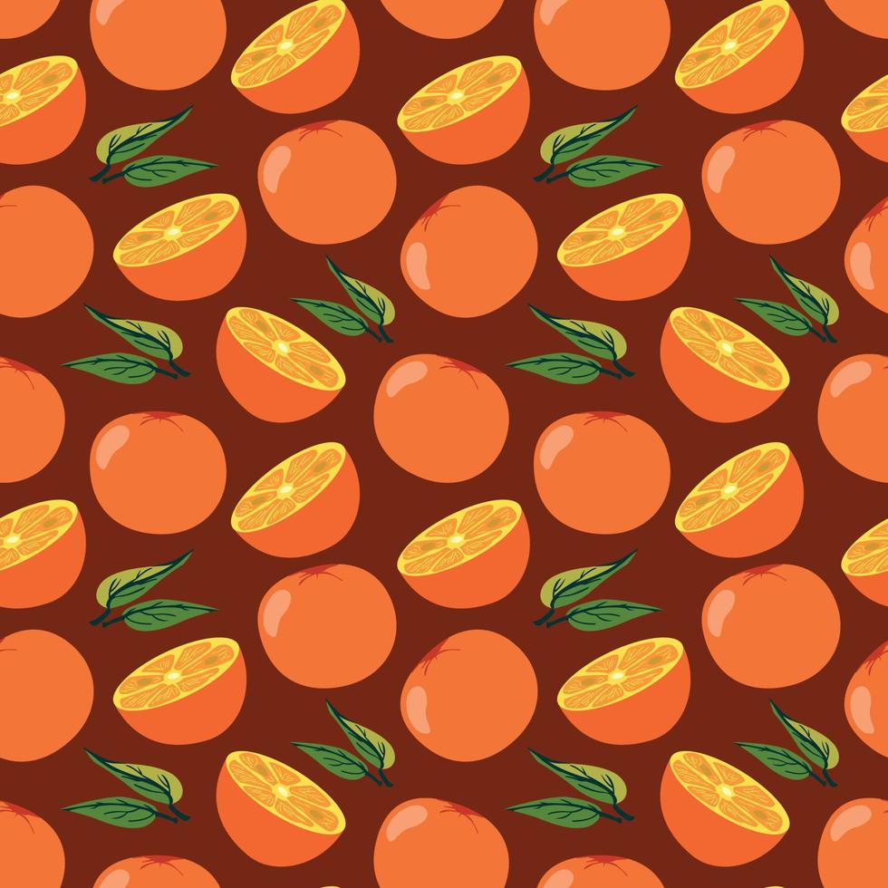 Seamless pattern of oranges and leaves. Fruit vector background. Seamless pattern texture design.