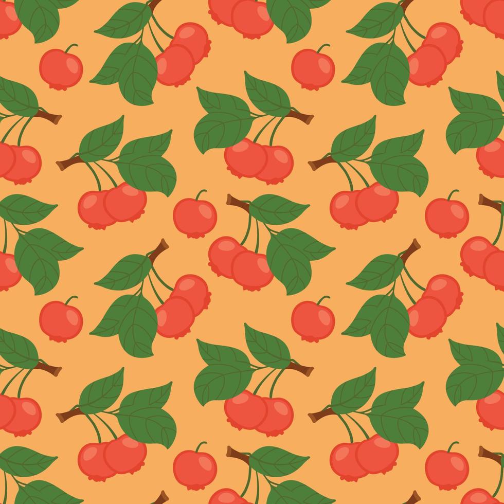Cherry pattern, cute heart fruit cartoon seamless background Vector illustration. Seamless pattern texture design.