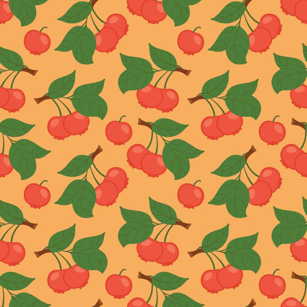 patrón de cereza, ilustración de vector de fondo transparente de dibujos animados de fruta de corazón lindo. diseño de textura de patrones sin fisuras.