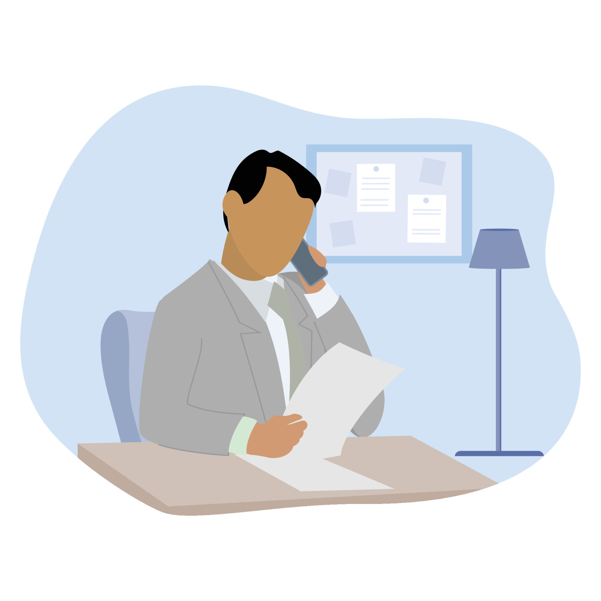 Busy Man at Workplace Flat Vector Illustration. Office Worker Talking on  Phone Cartoon Character. Secretary, Personal Assistant, Sales Manager.  Businessman at Workspace. Working Hours 10131680 Vector Art at Vecteezy
