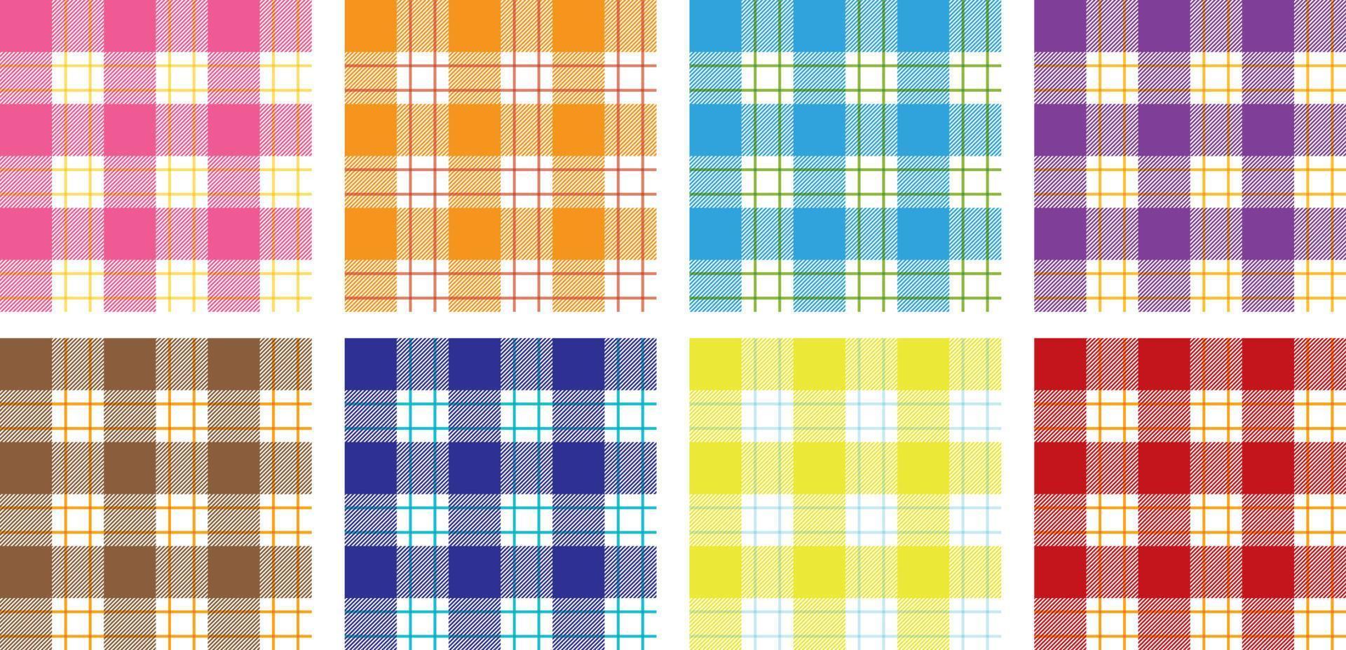 Tartan checked plaids colorful set. Set of seamless fabric texture vivid colors. vector