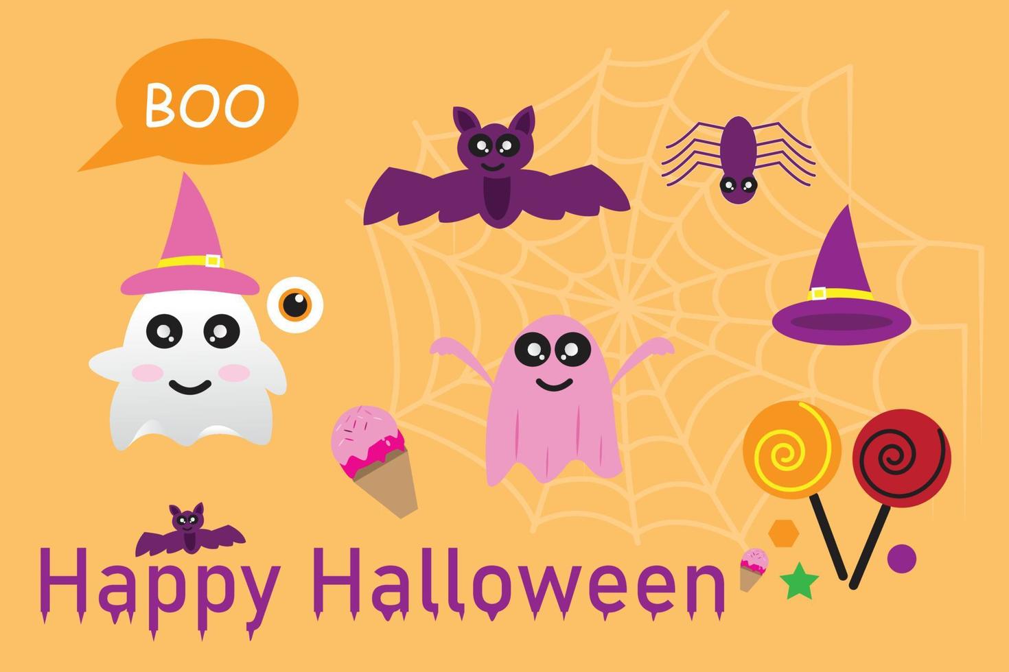 halloween celebration with cute characters vector