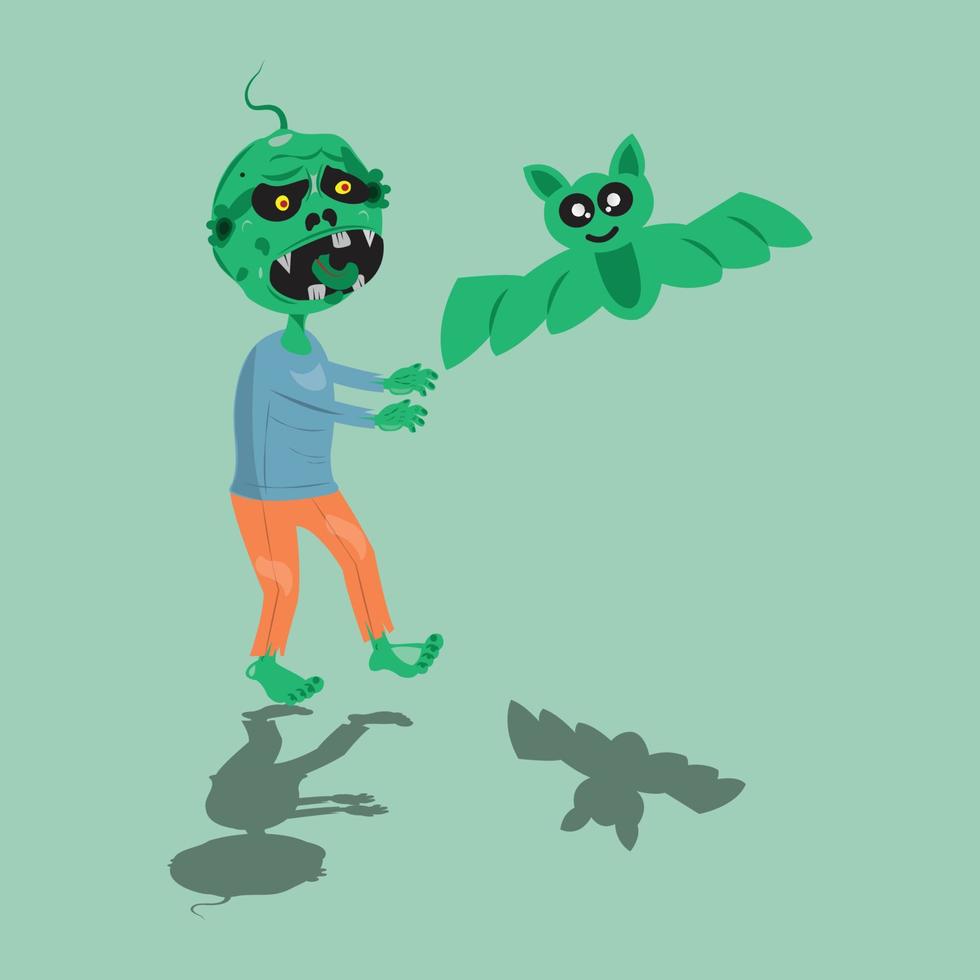 celebrate halloween with zombies and green bats vector