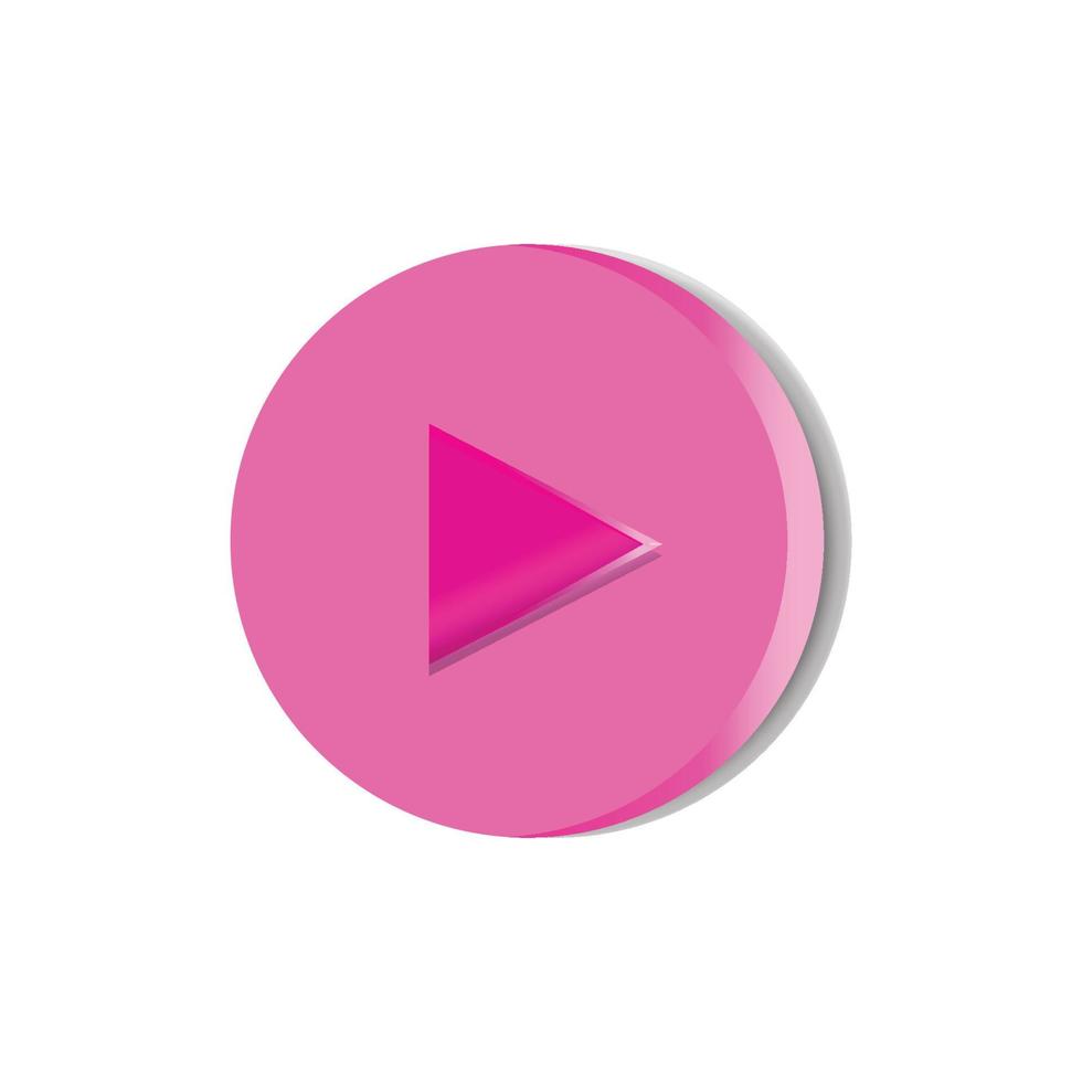 Redes sociales 3d reproduciendo video en segundo plano. botón de reproducción rosa redondo para iniciar multimedia con concepto de video colorido, reproducción de audio. vector