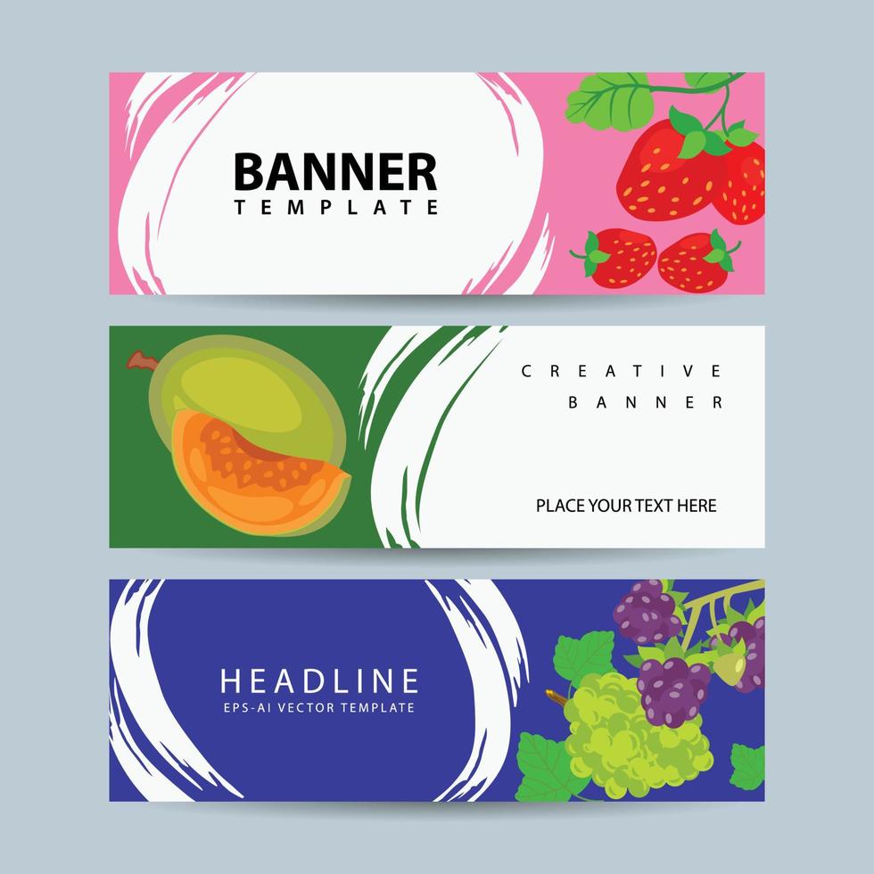 set of Banners fruits fresh with summer poster vector illustration