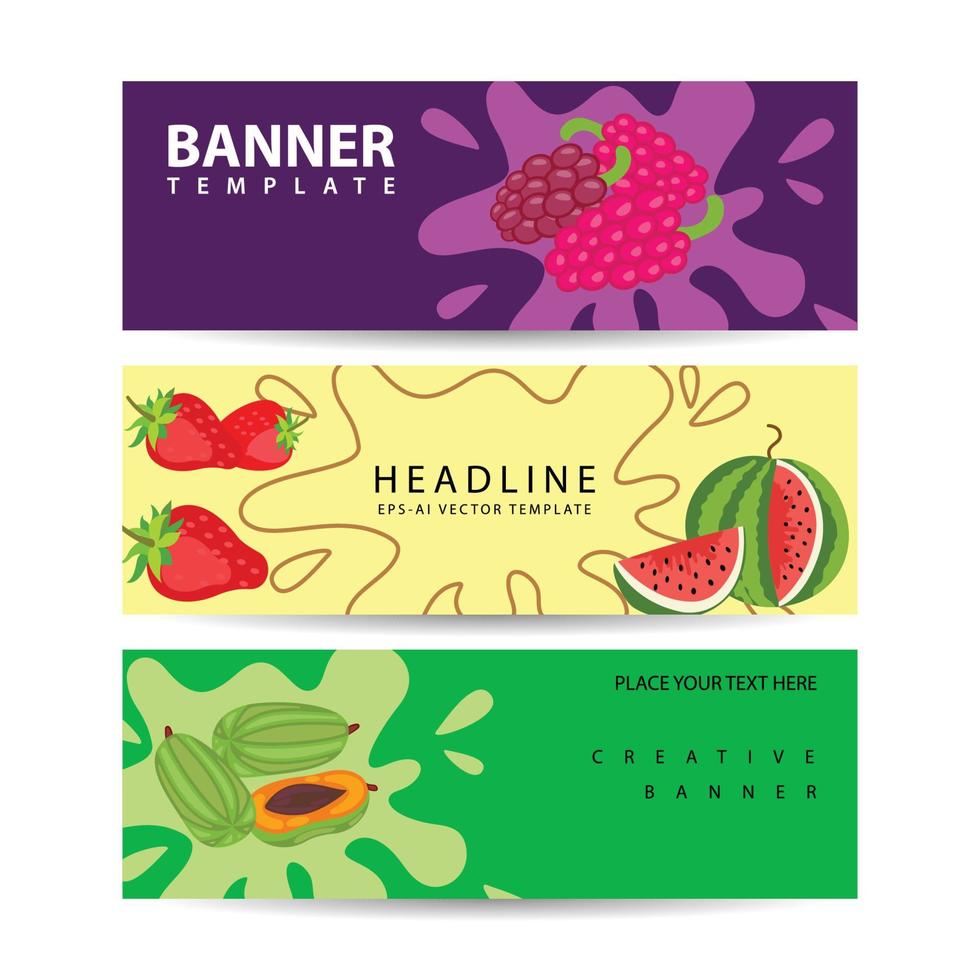 Three horizontal banners for berry juices. Fresh natural juice. Vector template flayer isolated on a white background.