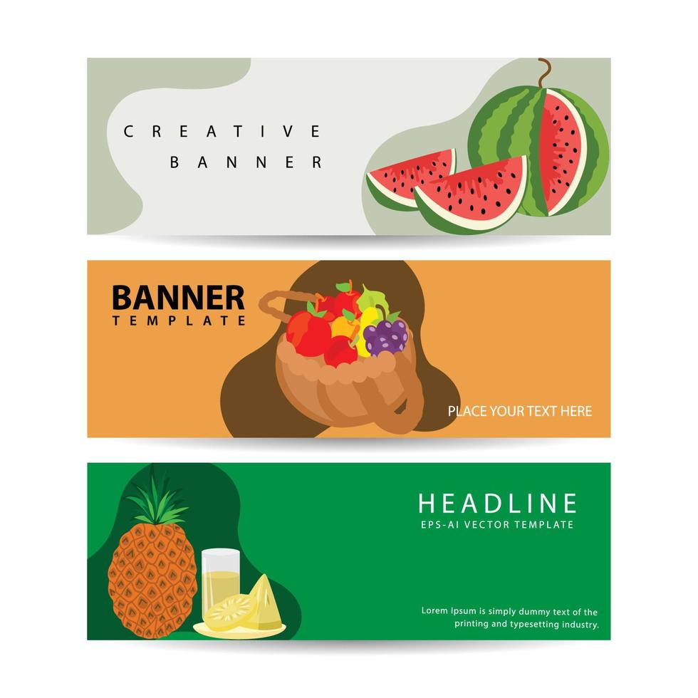 set horizontal banner Fresh fruits and tropical fruits background vector