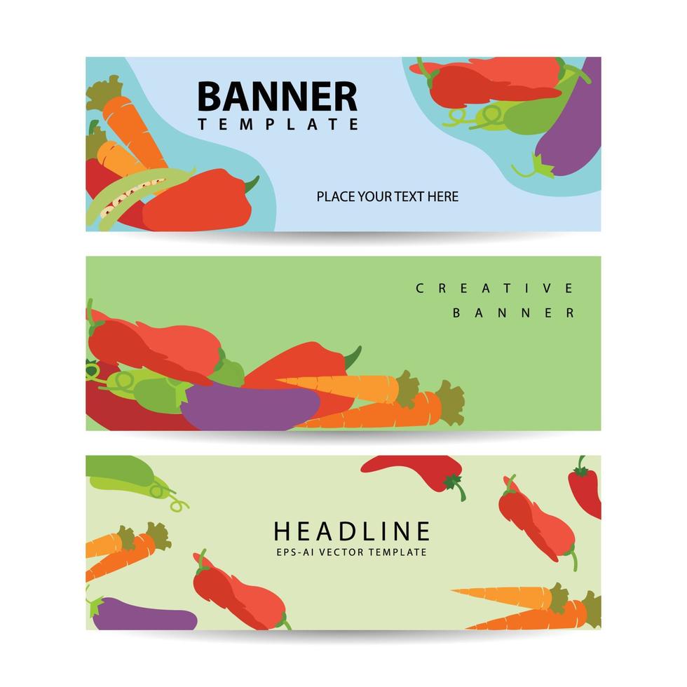 banner publicitario con verduras frescas, ilustración de alimentos saludables, gráfico dibujado a mano delineado vector