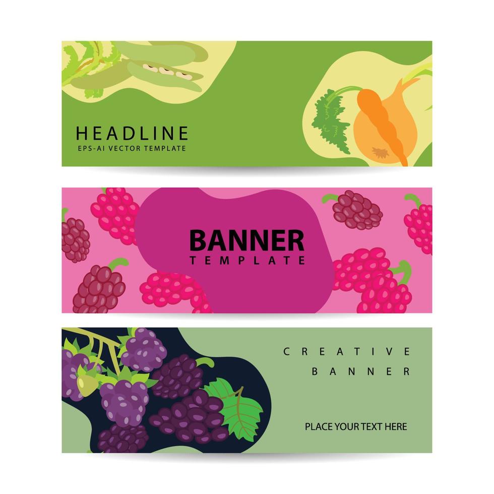 Vector berry banner and vegetable background with design for natural health product