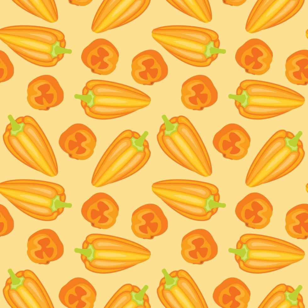 Seamless pattern with bell peppers. Ripe and bright pepper on a white background. vector