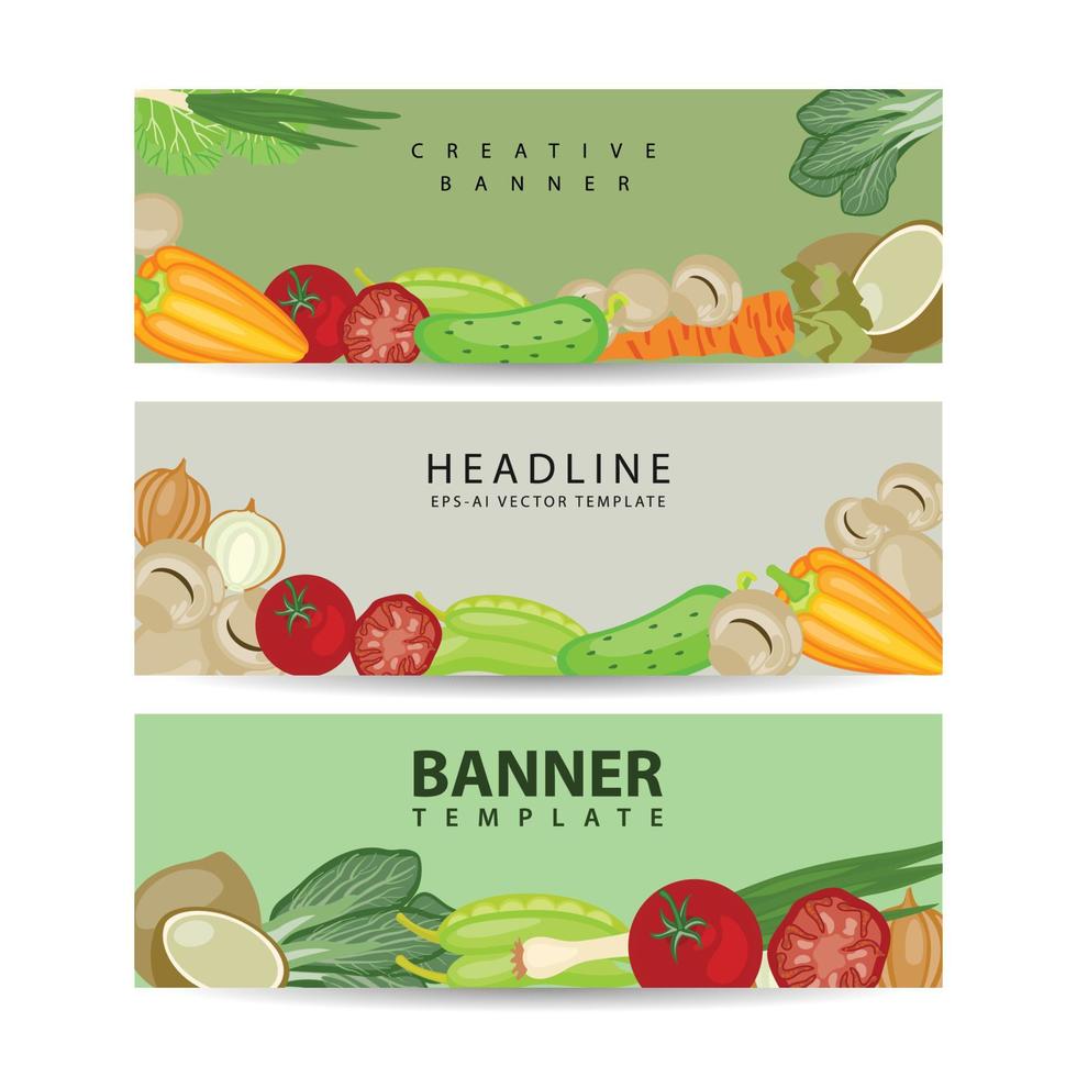 vegetables banner collection. vertical Banners set vector illustration