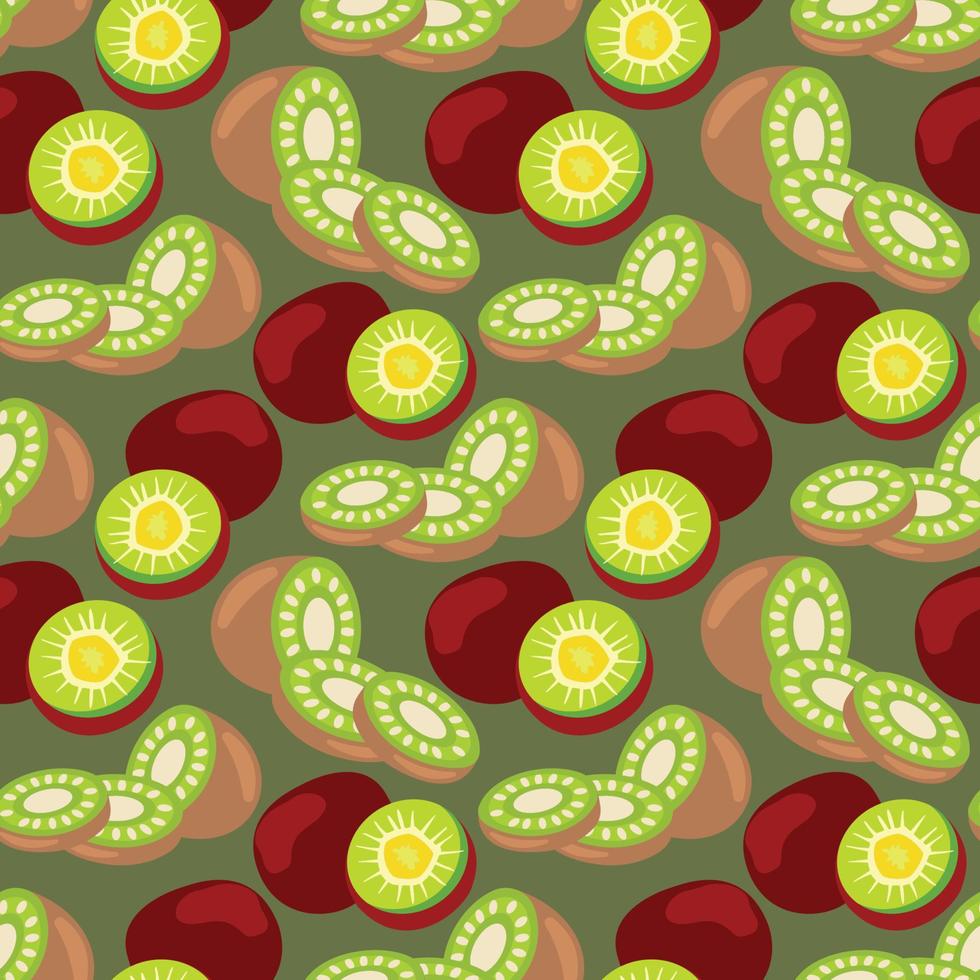 Seamless fruits pattern with kiwi slice. Seamless pattern texture design. vector