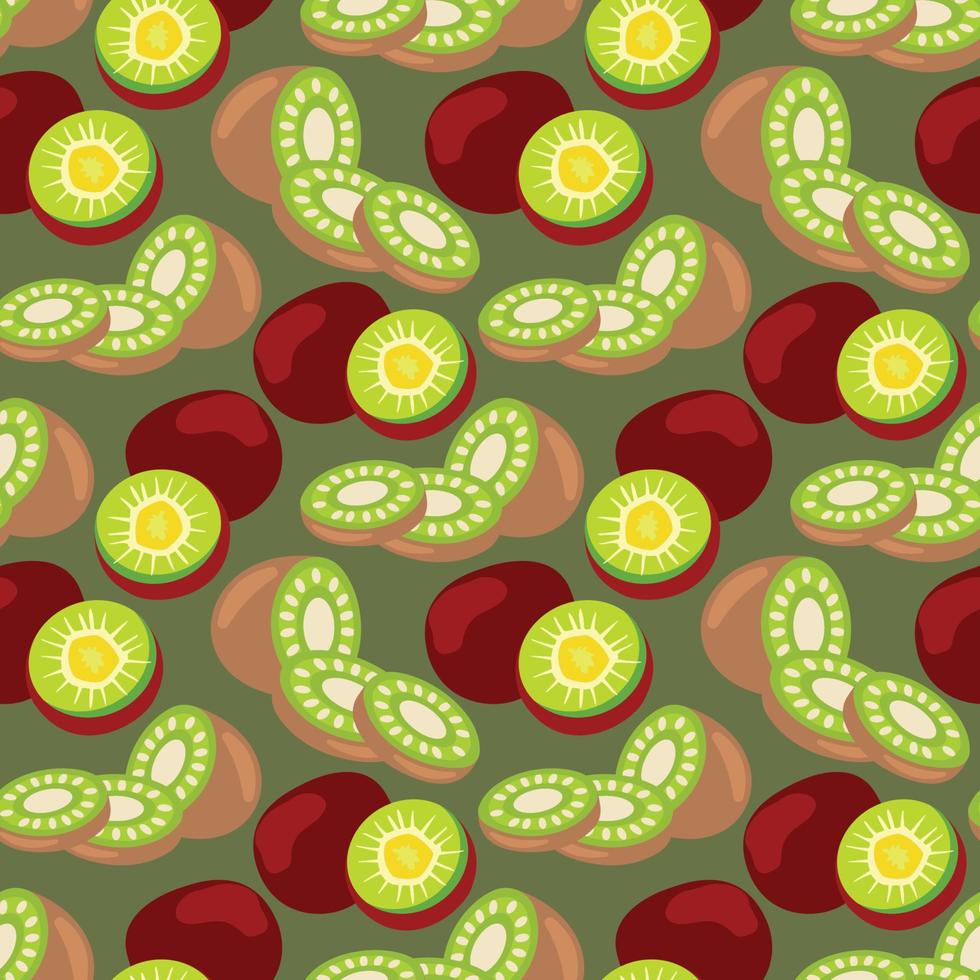 Seamless fruits pattern with kiwi slice. Seamless pattern texture design. vector