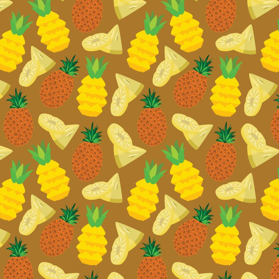 Seamless pineapple pattern on white background with orange slices. Seamless pattern texture design. vector