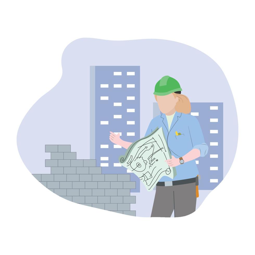 Builder vector illustration. male builder. Illustration templates for any business identity architecture, property, real estate, residential solutions, home staging, building engineer, etc.