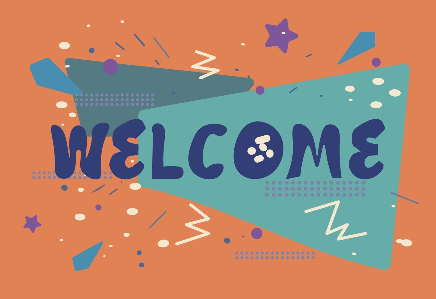 Welcome Banner, poster and stickers concept, memphis geometric style with greeting text. The message icon is a welcome cloud conversation for banner, poster, web. Vector illustration