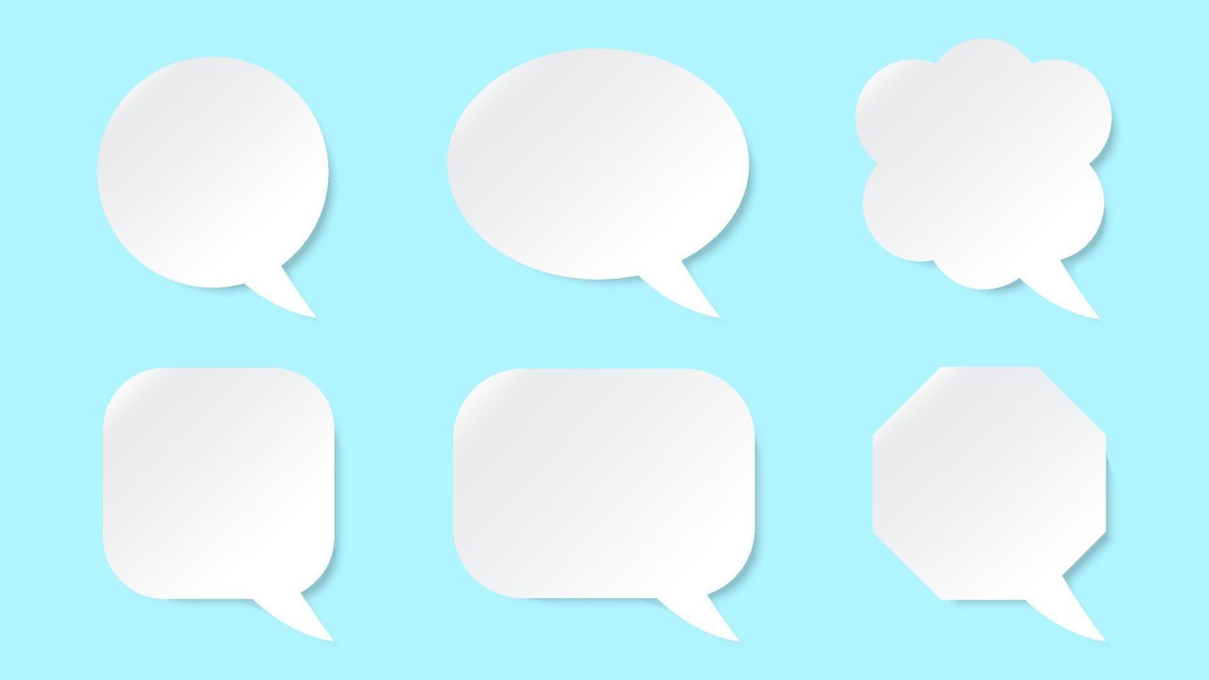 blank white speech bubbles set with paper cut style isolated on blue background vector