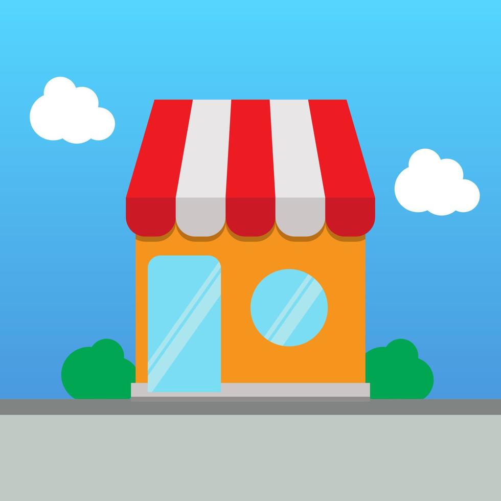 store cartoon on street with white cloud and blue sky vector