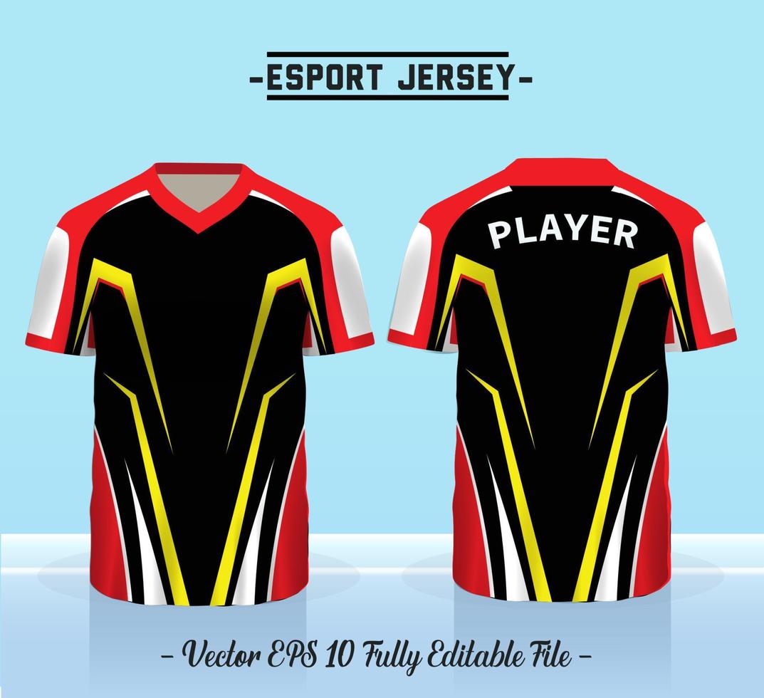 esport jersey o plantilla de diseño de camiseta de juego, azul y negro, uniforme de jugador con mano corta vector