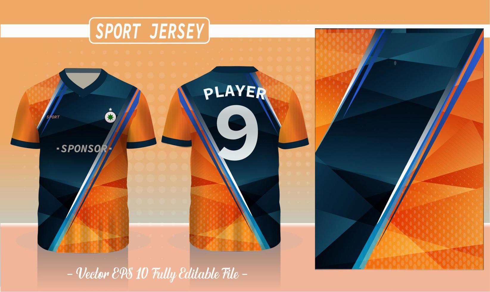 diseño de patrón de camiseta de fútbol. patrón geométrico sobre fondo naranja para equipo de fútbol, equipo de fútbol, bicicleta, deporte electrónico, baloncesto, plantilla de maqueta de camiseta. patrón de tela fondo abstracto. vector. vector