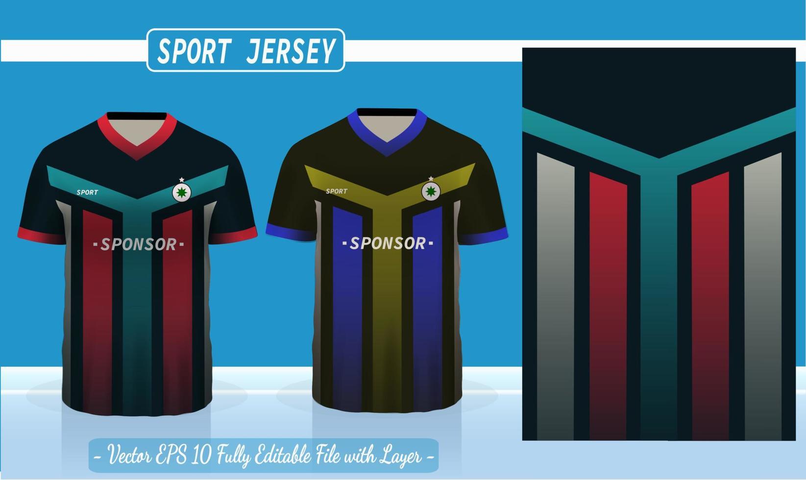T-shirt sport template design for soccer jersey, football kit fot basketball, badminton jersey. Sport uniform in front and back view. Sport shirt mock up for sport club. Vector Illustration.