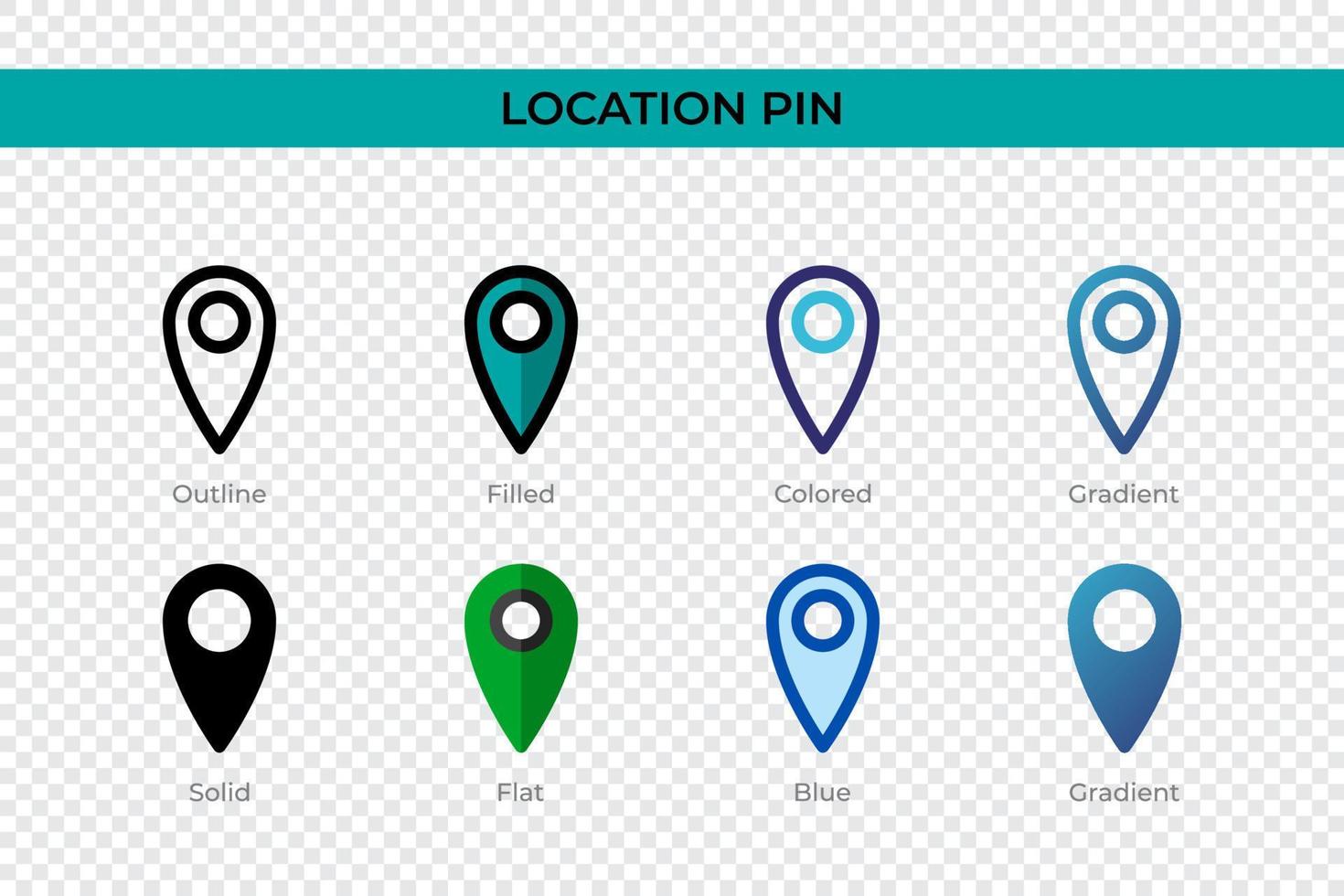 Location Pin icon in different style. Location Pin vector icons designed in outline, solid, colored, filled, gradient, and flat style. Symbol, logo illustration. Vector illustration