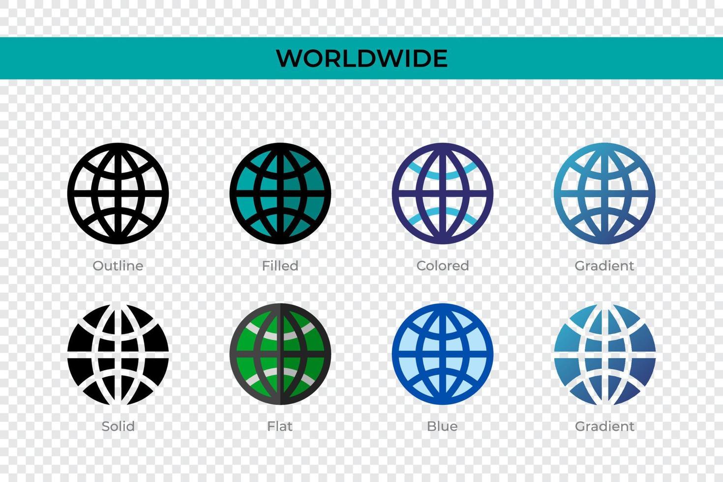 Worldwide icon in different style. Worldwide vector icons designed in outline, solid, colored, filled, gradient, and flat style. Symbol, logo illustration. Vector illustration