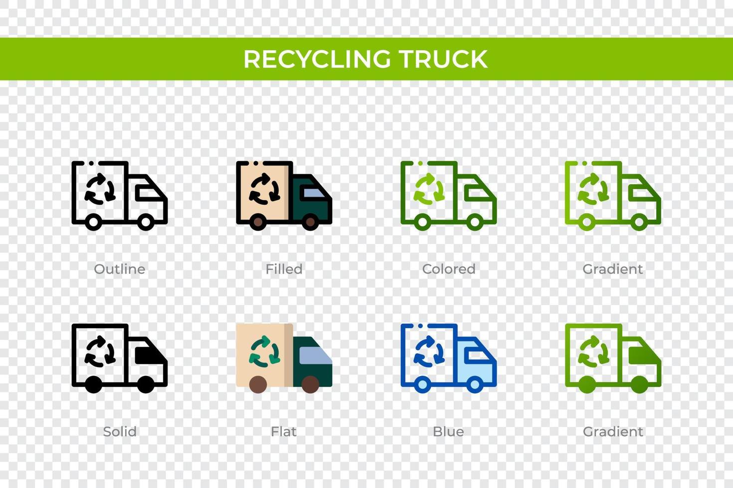 Recycling truck icon in different style. Recycling truck vector icons designed in outline, solid, colored, filled, gradient, and flat style. Symbol, logo illustration. Vector illustration