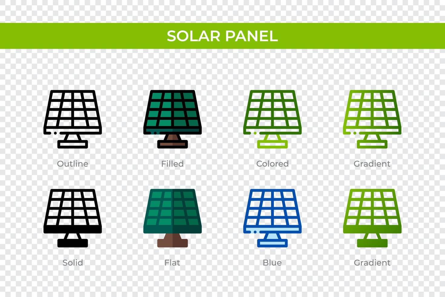 icono de panel solar en un estilo diferente. iconos de vector de panel solar diseñados en contorno, sólido, coloreado, relleno, degradado y estilo plano. símbolo, ilustración de logotipo. ilustración vectorial