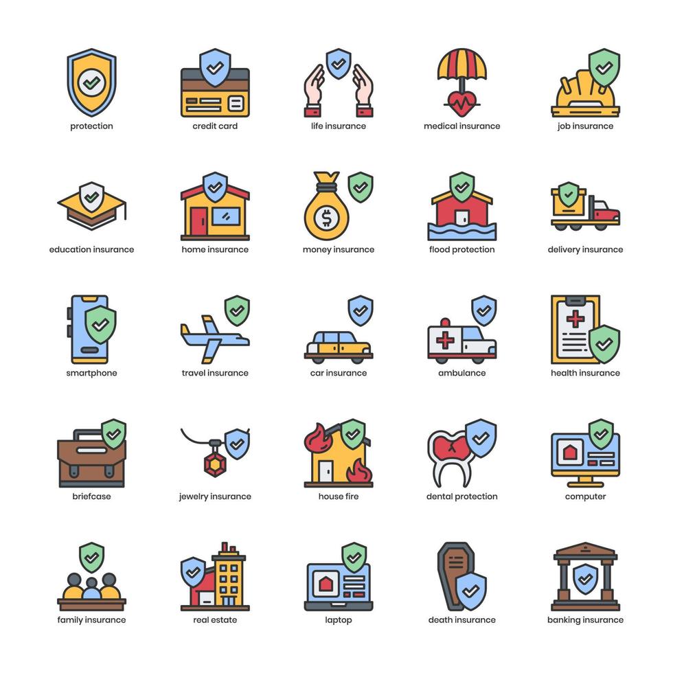 paquete de iconos de seguros para el diseño de su sitio web, logotipo, aplicación, ui. diseño de esquema de icono de seguro. ilustración de gráficos vectoriales y trazo editable. vector