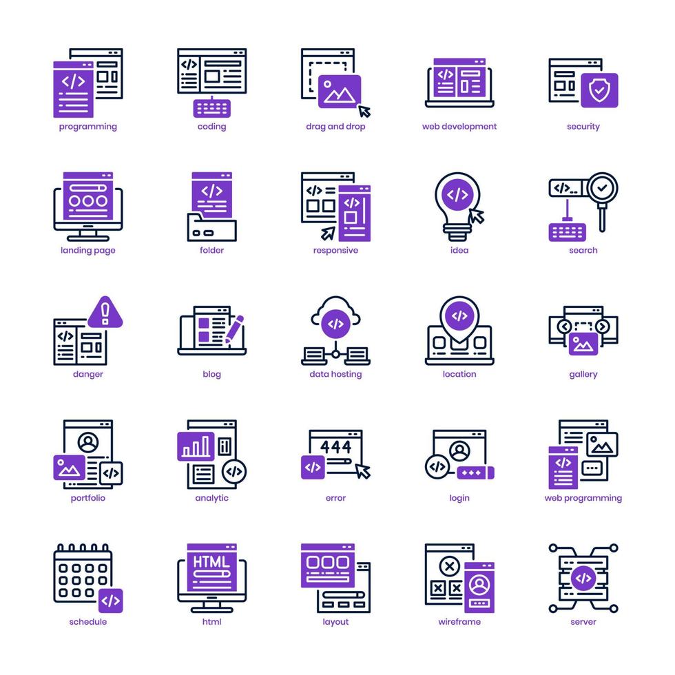 paquete de iconos de desarrollo de sitios web para el diseño de su sitio web, logotipo, aplicación, ui. línea de mezcla de iconos de desarrollo de sitios web y diseño sólido. ilustración de gráficos vectoriales y trazo editable. vector