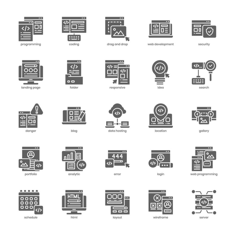 Website Development icon pack for your website design, logo, app, UI. Website Development icon glyph design. Vector graphics illustration and editable stroke.