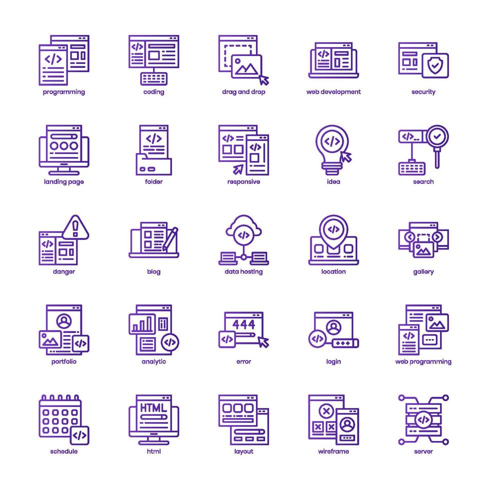 Website Development icon pack for your website design, logo, app, UI. Website Development icon basic line gardient design. Vector graphics illustration and editable stroke.
