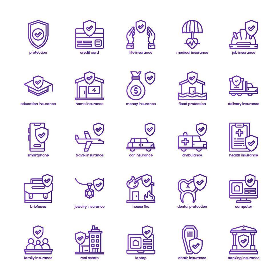 Insurance icon pack for your website design, logo, app, UI. Insurance icon basic line gradient design. Vector graphics illustration and editable stroke.