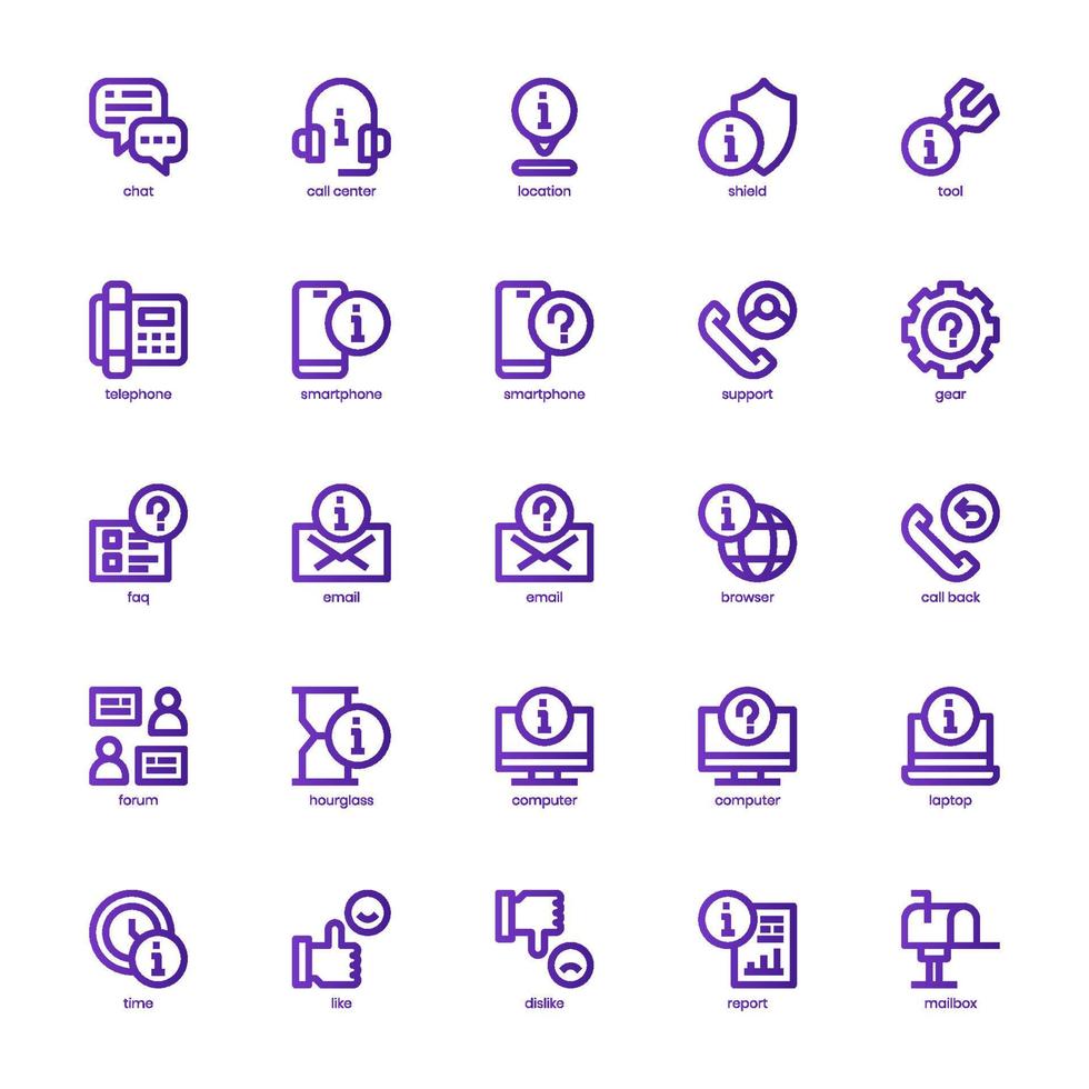 Help and Support icon pack for your website, mobile, presentation, and logo design. Help and Support icon basic line gradient design. Vector graphics illustration and editable stroke.