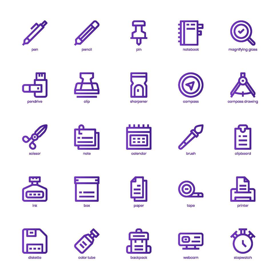 Stationery icon pack for your website, mobile, presentation, and logo design. Stationery icon outline design. Vector graphics illustration and editable stroke.