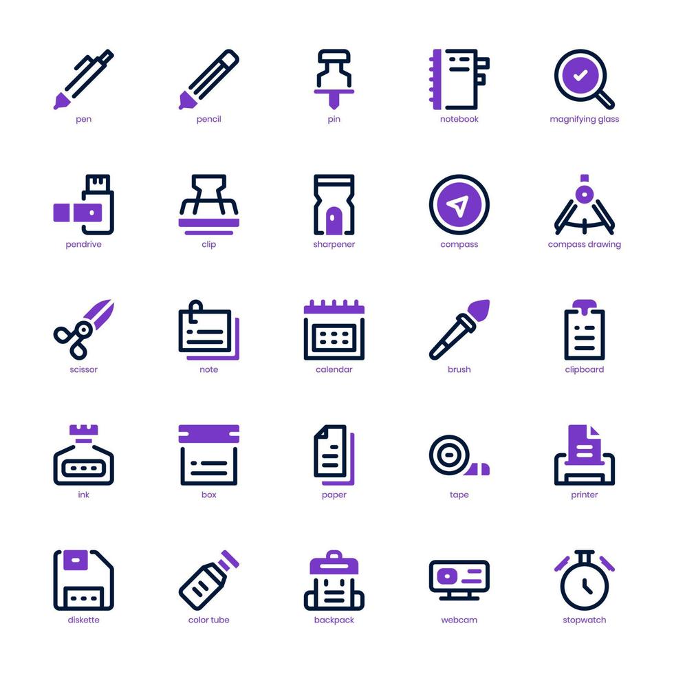 paquete de iconos de papelería para su sitio web, móvil, presentación y diseño de logotipo. línea de mezcla de iconos de papelería y diseño sólido. ilustración de gráficos vectoriales y trazo editable. vector