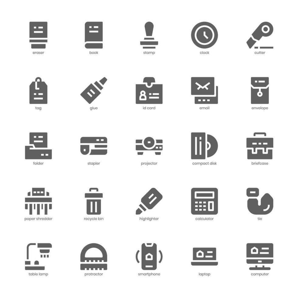 paquete de iconos de papelería para su sitio web, móvil, presentación y diseño de logotipo. diseño de glifo de icono de papelería. ilustración de gráficos vectoriales y trazo editable. vector