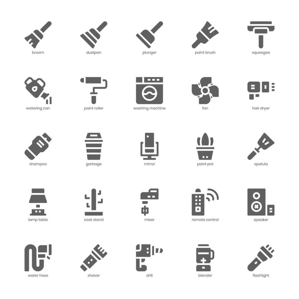 Household icon pack for your website, mobile, presentation, and logo design. Household icon glyph design. Vector graphics illustration and editable stroke.