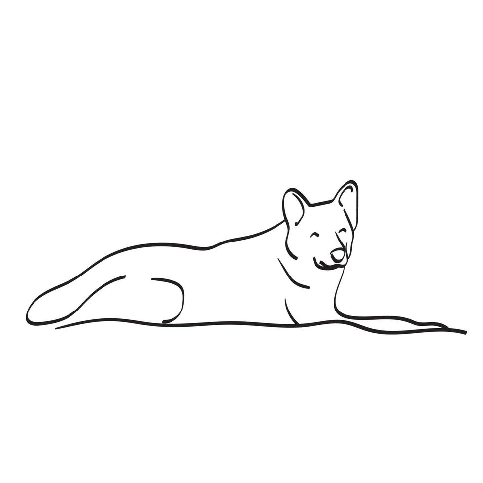 perro acostado en el suelo ilustración vectorial dibujado a mano aislado en el arte de línea de fondo blanco. vector