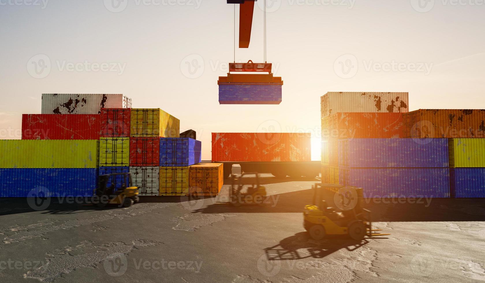 cargo shipping container working at sea port, logistic business concept photo