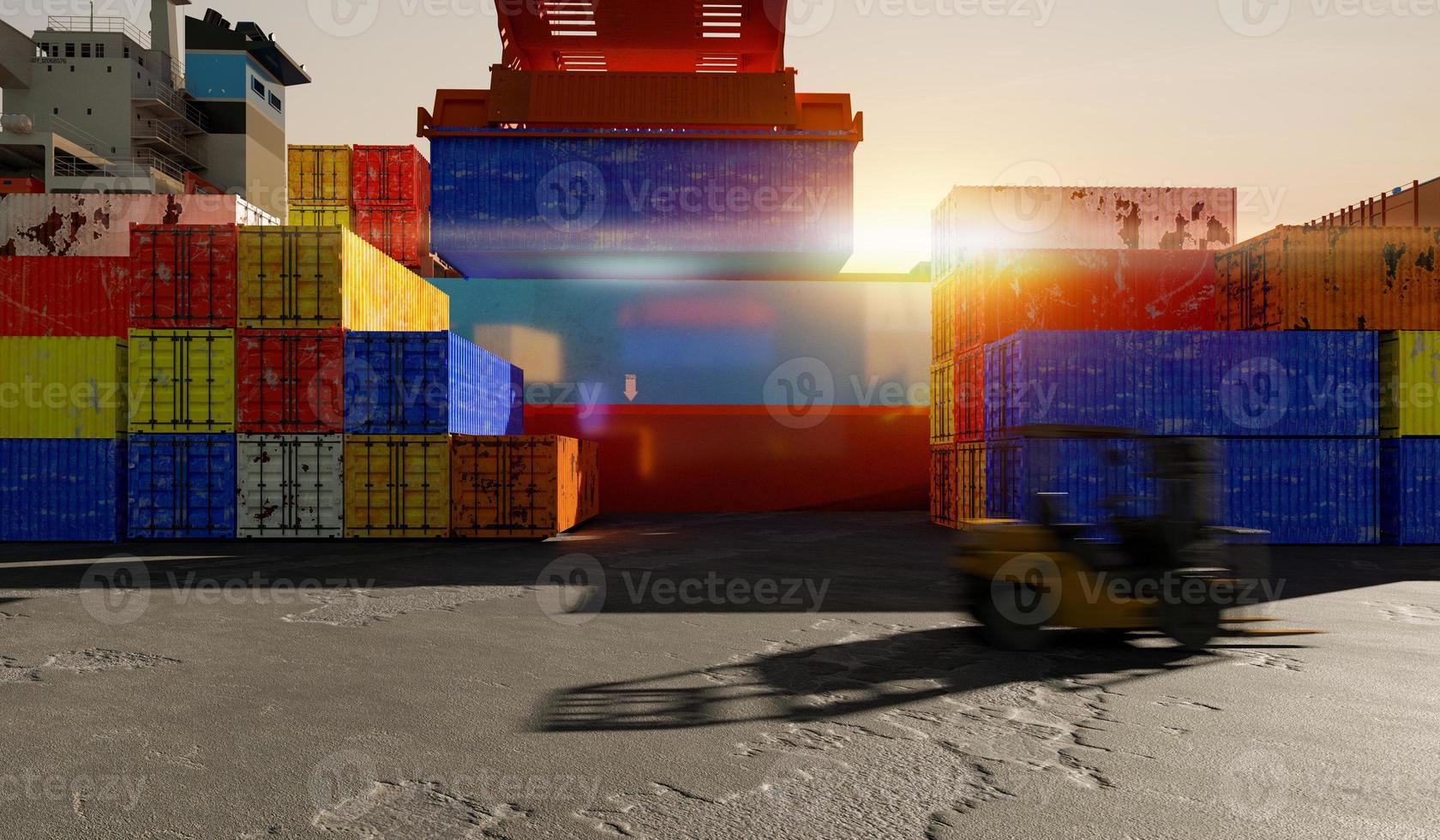 cargo shipping container working at sea port, logistic business concept photo