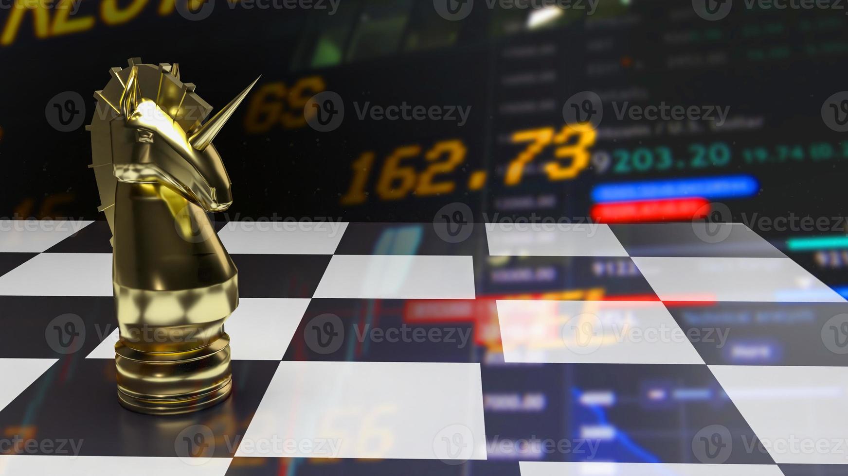 gold unicorn chess for business concept 3d rendering photo