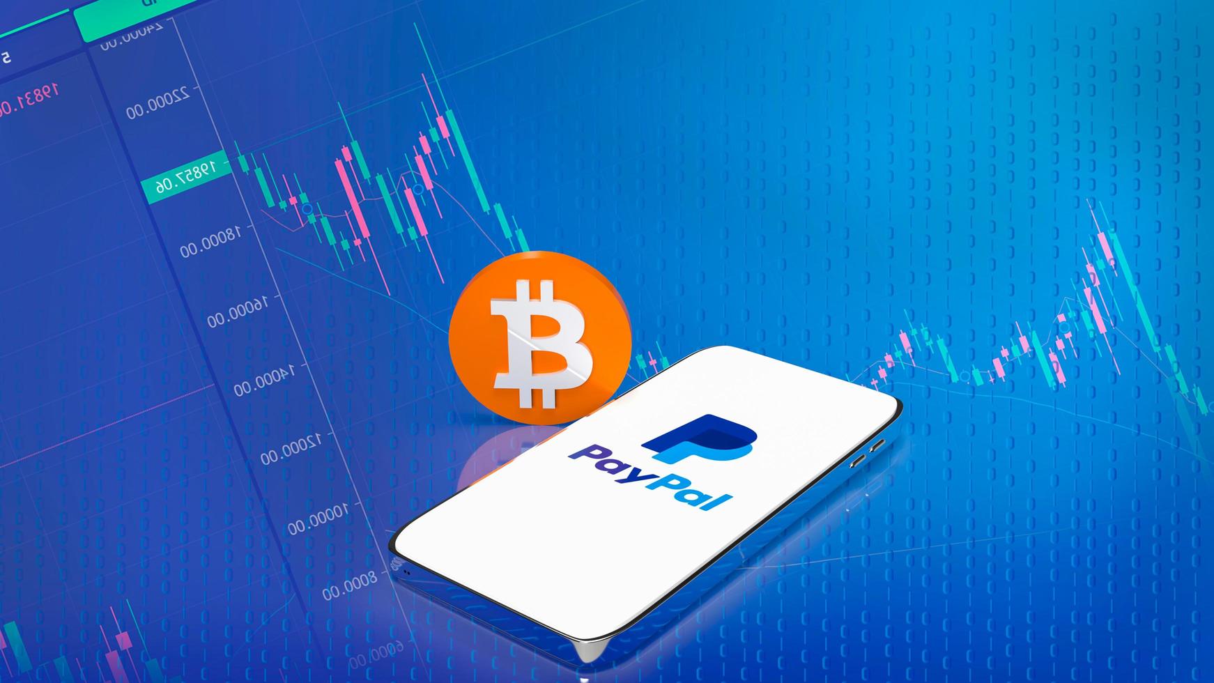 The smart phone PayPal  on screen and bitcoin 3d rendering. 9 June 2022, bangkok, Thailand photo