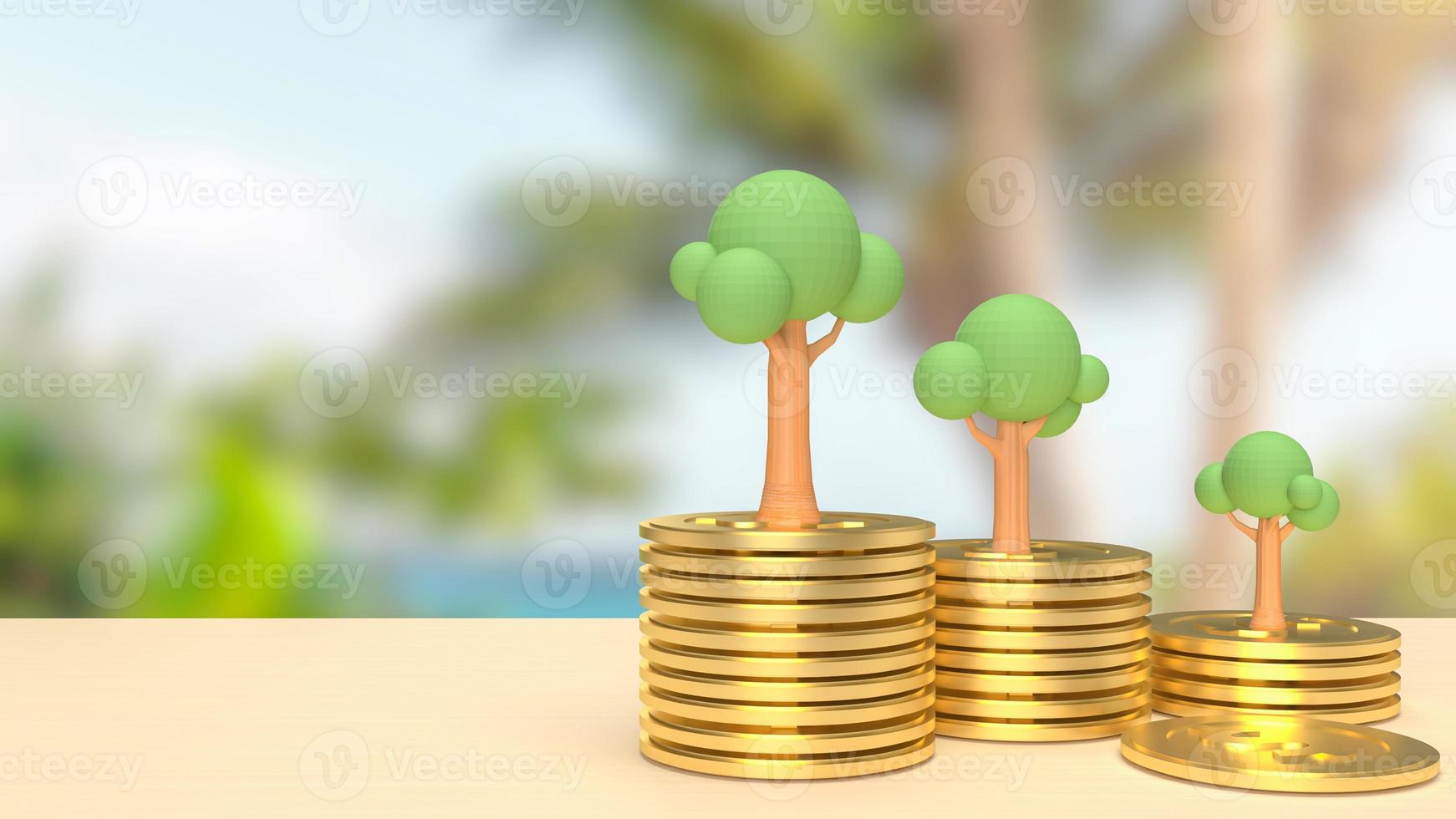 The gold coins and tree for business concept 3d rendering photo