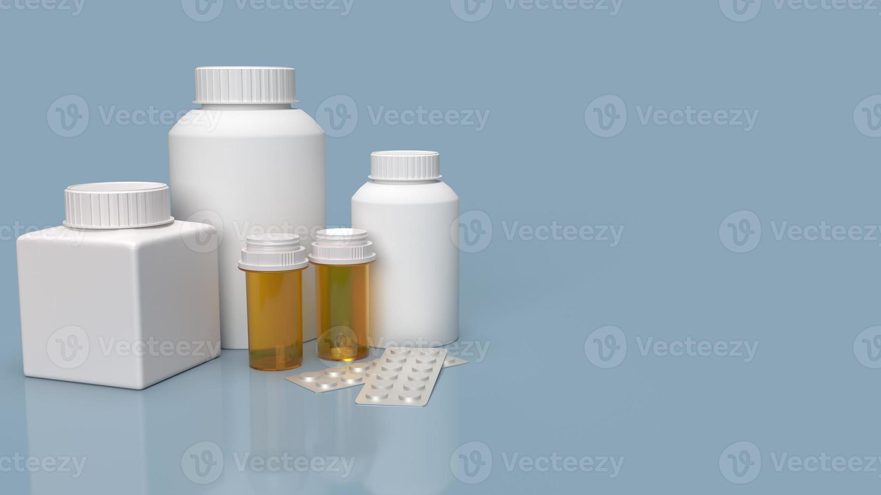 The medicine bottles on blue background for health content 3d rendering