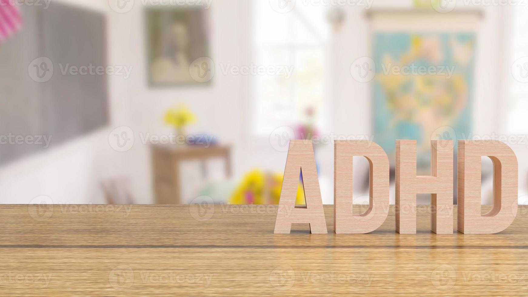 adhd wood text on table in class room for medical or education concept 3d rendering photo